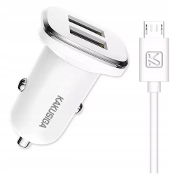 Incarcator auto KakuSiga 2.4A 2 x USB Cablu Micro USB 1 m Incarcare rapida Plastic Alb 