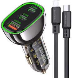 Incarcator Auto Kakusiga Ksc-1057 125W 2X Usb-C + Usb + Cablu Usb-C - Usb-C Negru 