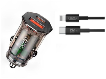 Incarcator auto si cablu USB-C - Lightning XO Clear CC50 PD 30W QC 24W 1x USB 1x USB-C Negru 