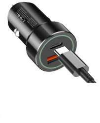 Incarcator auto XO TZ11 USB/USB-C Quick Charge 3.0 Power Delivery 20W Cablu USB-C/Lightning inclus Negru 