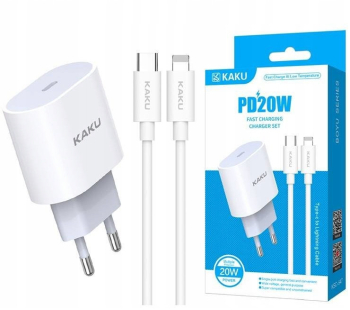 Incarcator de perete KakuSiga 20 W Compatibil cu Apple Cablu USB-C la Lightning 1 m Plastic Alb 