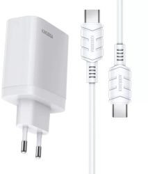 Incarcator de retea Kakusiga 40W PD Fast charge 3.0 2 porturi USB-C + cablu Type C Alb 