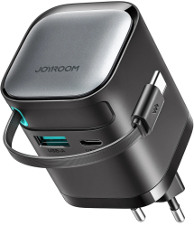 Incarcator GaN Joyroom JR-TCL02 65W USB-A USB-C cablu USB-C incorporat negru 