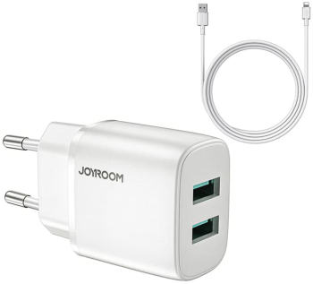Incarcator pentru Priza 2x USB 12W 2.4A + Cablu Lightning - JoyRoom L-2A123 - Negru 
