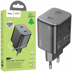 Incarcator Retea Fast Charge Hoco 2 X USB-C 45W Negru Compatibil cu Samsung Iphone 15/16 Google Pixel Xiaomi iPad Air iPad Pro 