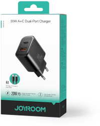 Incarcator Retea Joyroom + Cablu USB-C 20W 1xUSB-C 1xUSB-A PD QC 3.0 BLACK 