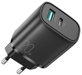 Incarcator Retea JoyRoom L-QP2011 USB-A - USB-C 20W Fast Charge cu cablu USB-C-USB-C Negru 