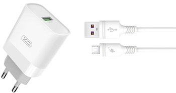 Incarcator retea XO L63 USB Quick Charge 3.0 15W Cablu Micro-USB 1m inclus Alb 