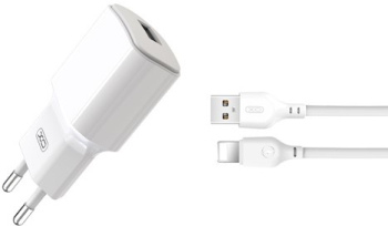 Incarcator retea XO L73 USB 12W 2.4A Cablu Lightning inclus Alb 