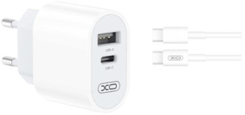 Incarcator retea XO L97 USB/USB-C Fast Charge 2.4A 12W Cablu 1m USB-C/microUSB inclus Alb 