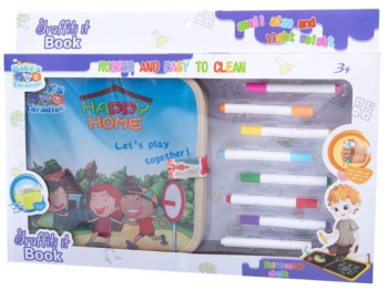 Jucarie educativa tip Carte de colorat cu 6 pagini reutilizabila cu carioci rezistenta la apa 