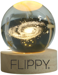 Lampa LED Decorativa Click Cristal Ball cu Diametru 6cm Model Galaxie 3D Alimentare USB Suport din Lemn Lumina Alb Cald