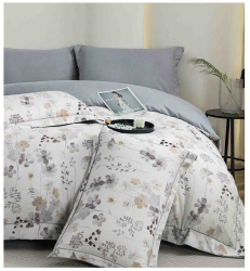 Lenjerie de lux cu elastic gri inchis si alb din bumbac finet 6 Piese cu model floral multicolor