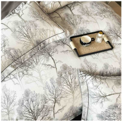 Lenjerie de lux cu elastic maro si alb din bumbac finet 6 Piese cu copaci 