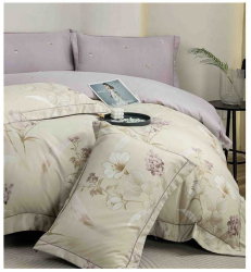 Lenjerie de lux cu elastic mov si crem din bumbac finet 6 Piese cu model floral 