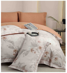 Lenjerie de lux cu elastic roz corai inchis si alb din bumbac finet 6 Piese cu model floral 
