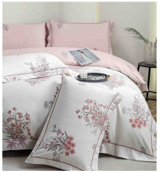 Lenjerie de lux cu elastic roz deschis si alb din bumbac finet 6 Piese cu model floral roz 