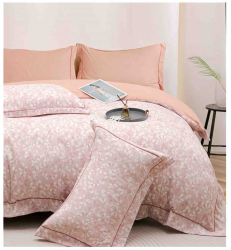 Lenjerie de lux cu elastic roz din bumbac finet 6 Piese cu model floral alb 