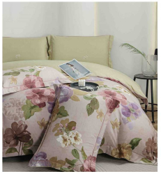 Lenjerie de lux cu elastic verde si roz din bumbac finet 6 Piese cu model floral 
