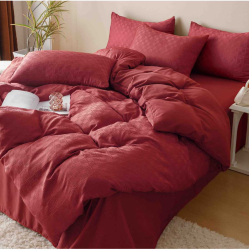 Lenjerie de pat tip jacquard finet rosie cu model 6 piese 