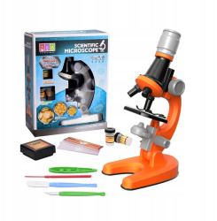 Microscop de jucarie pentru copii cu trei dimensiuni de marire 100x 400x si 1200x dispozitivul poate folosi lumina zilei sau lampa cu il 