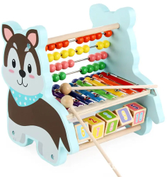 Numaratoare Xilofon si Cuburi de Invatare din Lemn Multicolor - Jucarie Educativa Catelus 