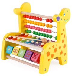 Numaratoare Xilofon si Cuburi de Invatare din Lemn Multicolor - Jucarie Educativa Giraffa 