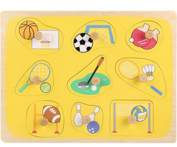 Puzzle Montessori din Lemn pentru Copii 0-3 Ani 3D Model Sporturi Educativ Intuitiv Creativ 9 Piese 30x22.5x0.8 cm Multicolor 