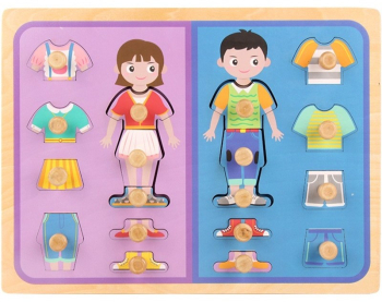 Puzzle Montessori din Lemn pentru Copii 3D 0-3 Ani Model Imbracaminte Educativ Intuitiv Creativ 18 Piese Multicolor 