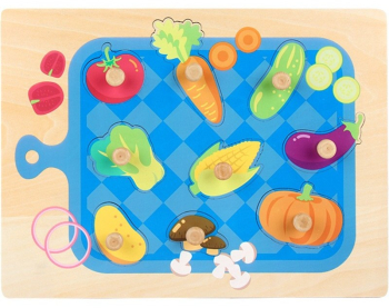 Puzzle Montessori din Lemn pentru Copii 3D 0-3 Ani Model Legume Educativ Intuitiv Creativ 9 Piese 30x22.5x0.8 cm Multicolor 
