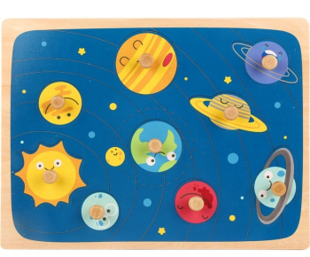 Puzzle Montessori din Lemn pentru Copii 3D 0-3 Ani Model Sistemul Solar Educativ Intuitiv Creativ 9 Piese 30x22.5x0.8 cm Multicolor 