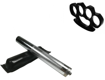 Set baston telescopic din otel argintiu 64 cm + box negru 1 cm grosime 