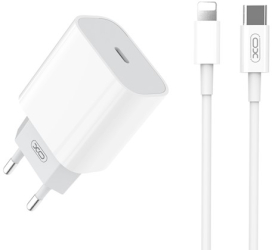 Set incarcator iPhone fast charge pentru priza XO L77 plus cablu de incarcare PD USB-C - Lightning iPhone 20W alb 