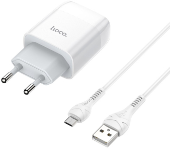 Set Incarcator Retea Hoco C73A 2xUSB + Cablu Date Micro USB 1m Alb 