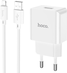 Set Incarcator Retea USB-A 5V 2.1A. + Cablu date si incarcare pentru iPhone USB-A la Lightning 1m Adaptive Charging HOCO C106A 