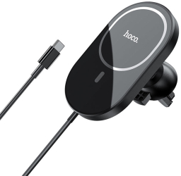 Suport Auto Incarcare MagSafe 15W Grila Ventilatie - Hoco Powerful CA90 - Black 