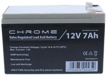 Acumulator plumb acid 12V 7Ah Chrome security terminal T1/F1 BAT-LEADS-12V7AH-CHR 