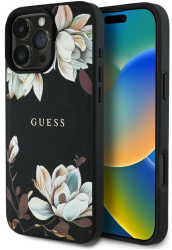 Husa pentru iPhone 16 Pro Max - Guess Grained Flowers MagSafe GUHMP16XPGNMPLMK - Black 