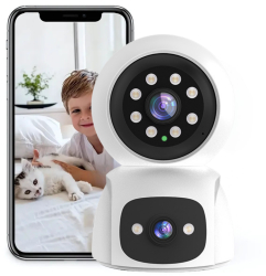 Baby monitor cu camera 2 lentile si control PTZ 360° viziune nocturna inteligenta audio bidirectional supraveghere in timp real 