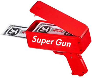 Jucarie interactiva de tip pistol ce arunca bani rosu 100 bani jucarie inclusi