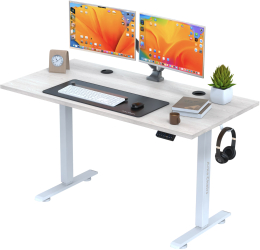 Birou electric cu blat dintr o singura bucata 110x60cm 3 functii memorie sistem anti coliziune Arka inaltime reglabila Alb Lemn 