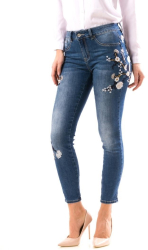 Jeansi dama Rox model floral bumbac albastru M 