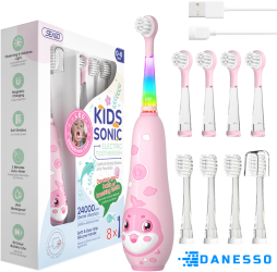Periuta Dinti Electrica Sonica Danesso® Pentru Copii 24 000 Pulsatii / Min 8 Capete Moi Periaj 3 Programe Lumini LED Multicolore 