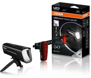 Set de lumini pentru biciclete fata si spate luminozitate pana la 50m Osram LEDsBIKE RACE 50Set 