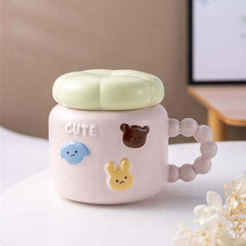 Cana ceramica Flippy Model Cute cu capac Roz 