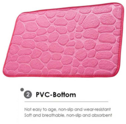 Covoras de baie roz cu spuma de memorie anti-derapant ultra-absorbant 60 x 40 cm si 5 Suporti impermeabili autoadezivi 
