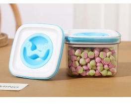 Cutie de Depozitare Alimente Flippy tip Container 0.6L 11.5x8 cm Recipiente pentru Cereale in Bucatarie Transparente cu Capac Albastru-alb 