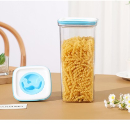 Cutie de Depozitare Alimente Flippy tip Container 2L 11.5x23 cm Recipiente pentru Cereale in Bucatarie Transparente cu Capac Albastru-alb 