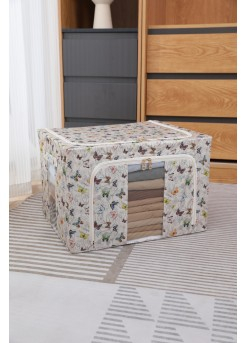 Cutie De Depozitare Flippy Pentru Haine Lenjerie Sosete Si Sutiene Material Textil 66L Model Fluturasi Canvas Bej