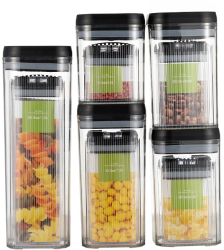 Cutii de Depozitare Alimente Flippy Set din 10 Cutii de tip Container Recipiente pentru Cereale in Bucatarie Transparente cu Capac Negru 